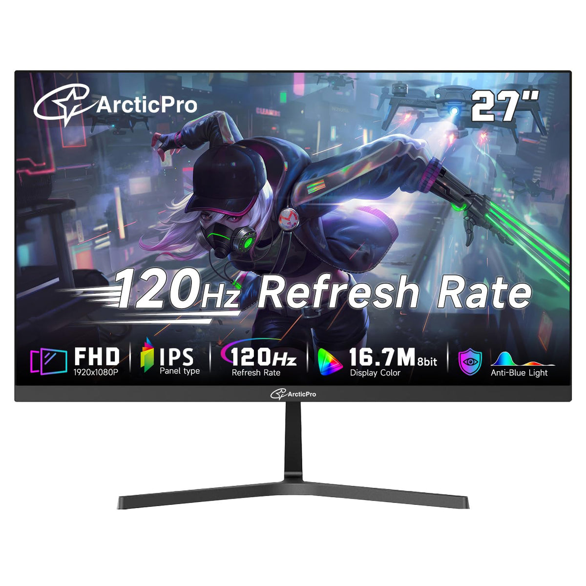 ArcticPro 27-inch monitor front view highlights vivid colors for immersive work