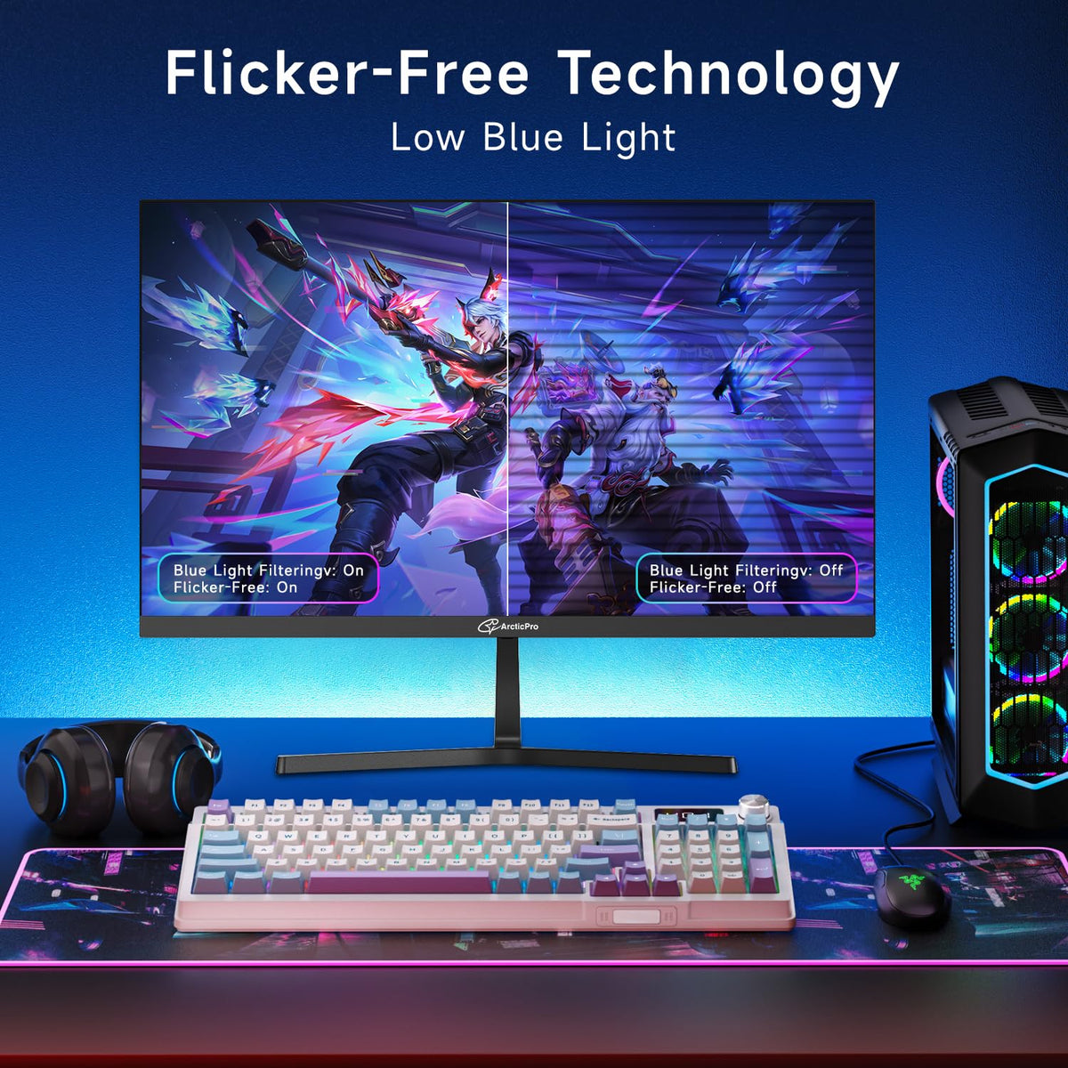 ArcticPro Monitor 24 anti blue light design helps reduce eye strain during long sessions