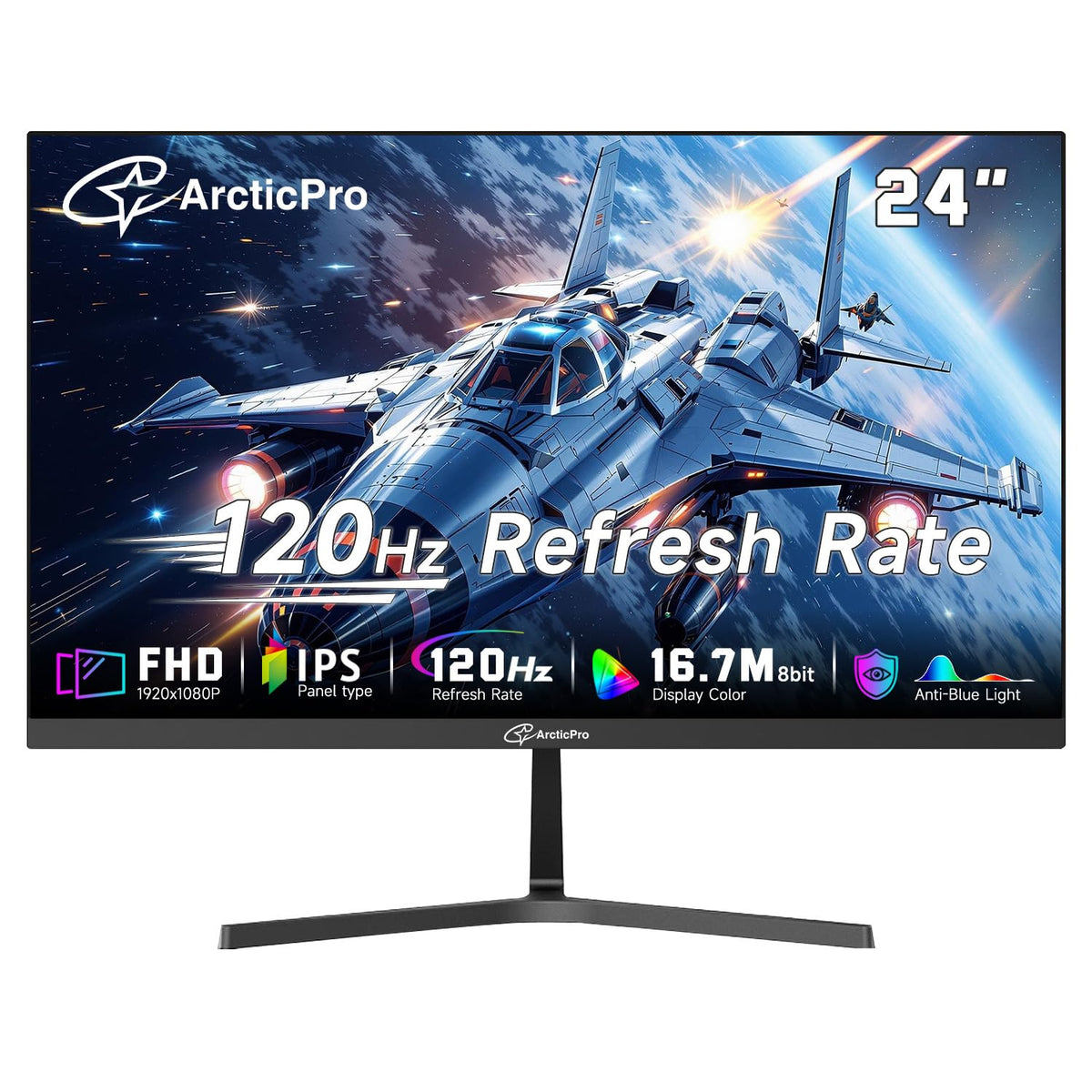 ArcticPro Monitor 24 front view showcases slim frameless design and crisp Full HD detail