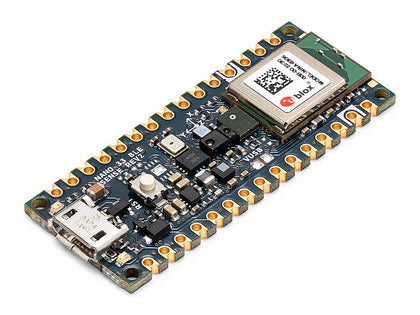 Arduino Nano 33 BLE Sense Rev2 front view showing connectors and layout for easy prototyping