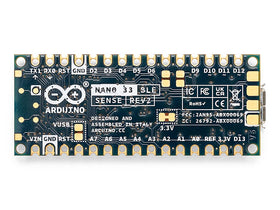 Arduino Nano 33 BLE Sense Rev2 next to a coin for size comparison to plan compact designs
