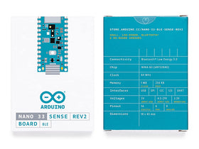 Arduino Nano 33 BLE Sense Rev2 close-up of onboard sensors and microphone for accurate sensing