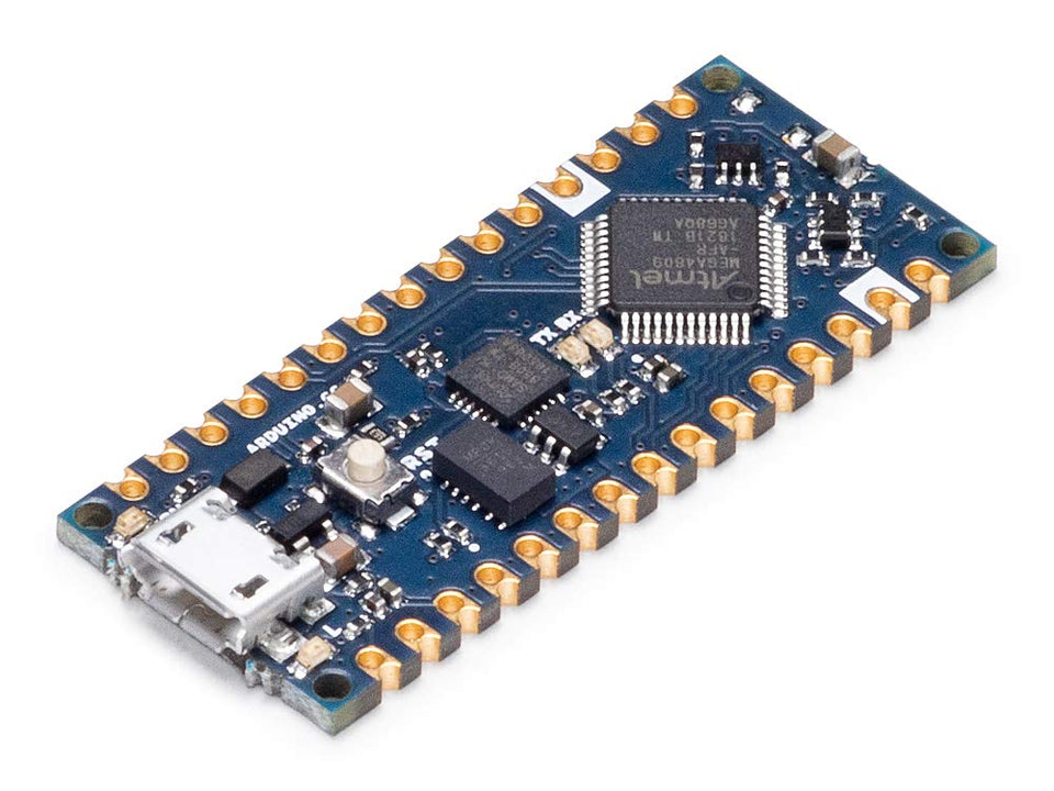 Arduino Nano Every front view shows compact form ideal for space-limited wearables.