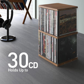 AREAJD 30-CD capacity display on walnut rack enhances organization.