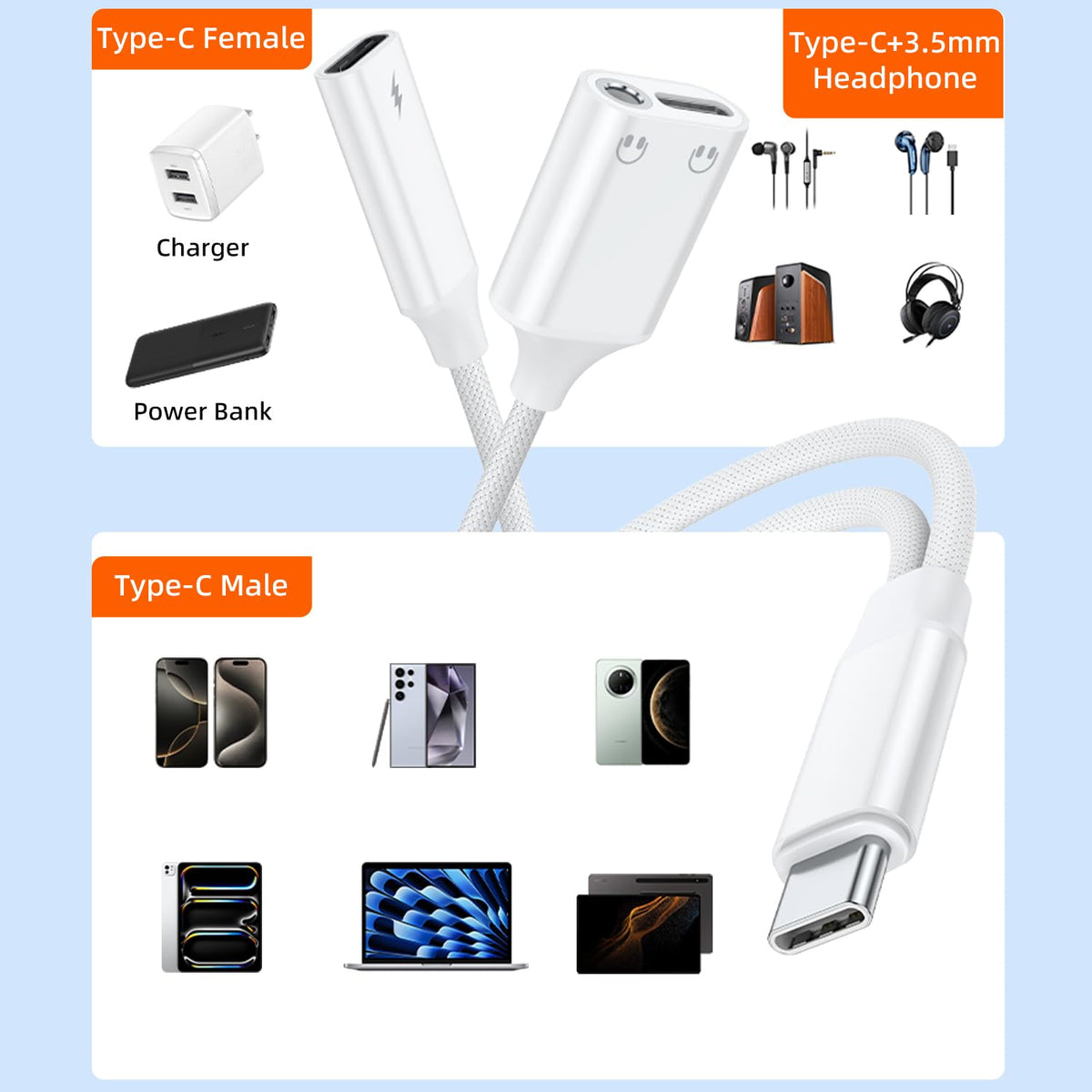 AreMe USB-C splitter 3-in-1 design ideal for multitasking