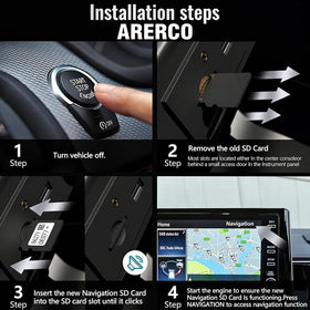 ARERCO plug-and-play installation shown with navigation card for Toyota.
