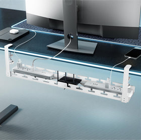 ARES WING cable tray extends from 17 to 28.7 inches for flexible under-desk organization