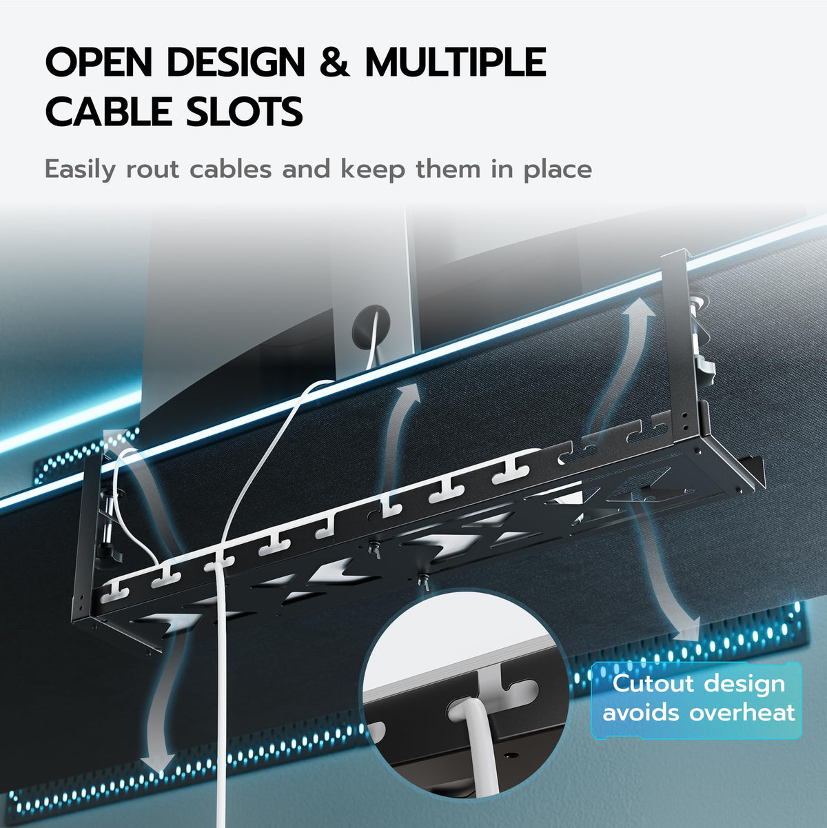 ARES WING open-frame design routes cables easily while promoting airflow around power supplies.