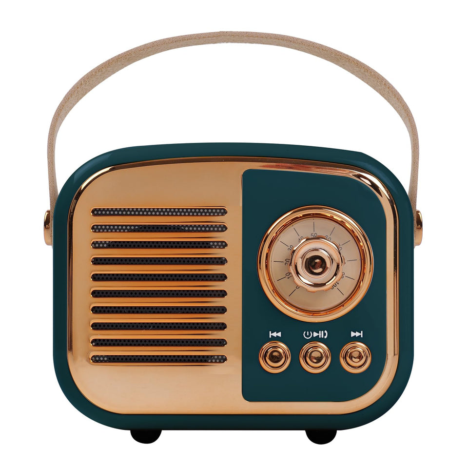 Aresrora retro Bluetooth speaker front view, compact and decorative for room ambiance