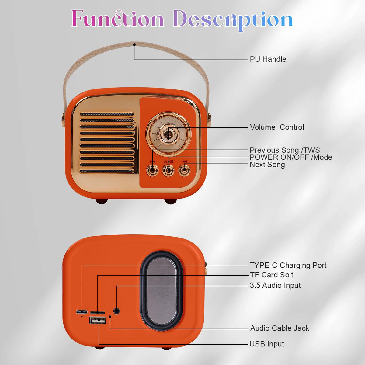 Aresrora orange retro speaker in use on a table, cozy living space