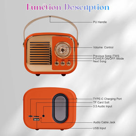 Aresrora orange retro speaker in use on a table, cozy living space