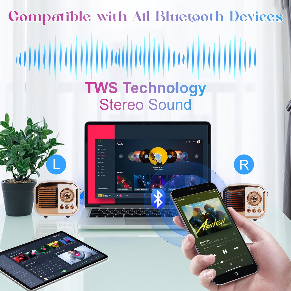 Phone pairing with Bluetooth 5.0 for easy streaming