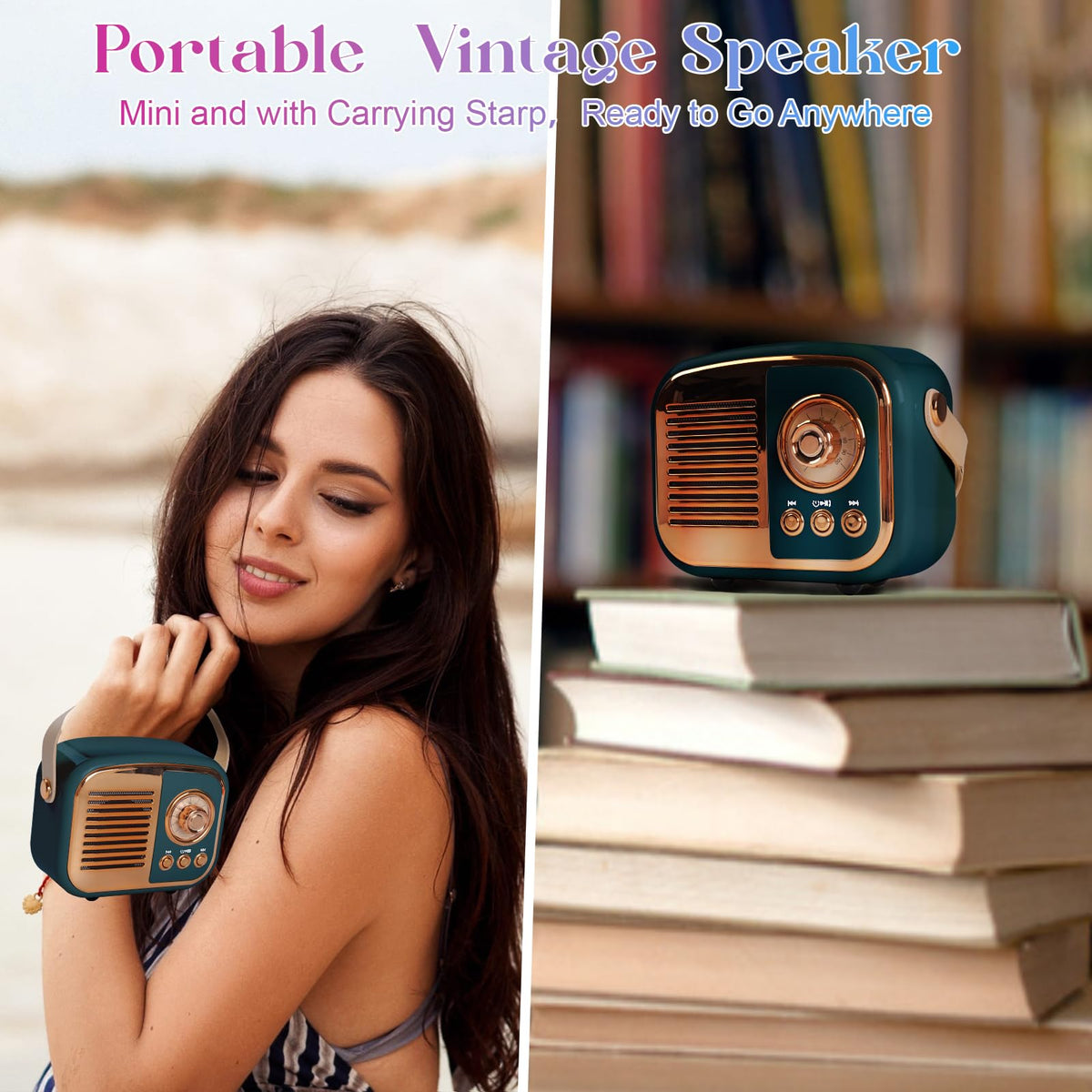 Aresrora retro Bluetooth speaker with strap, ready for outdoor use
