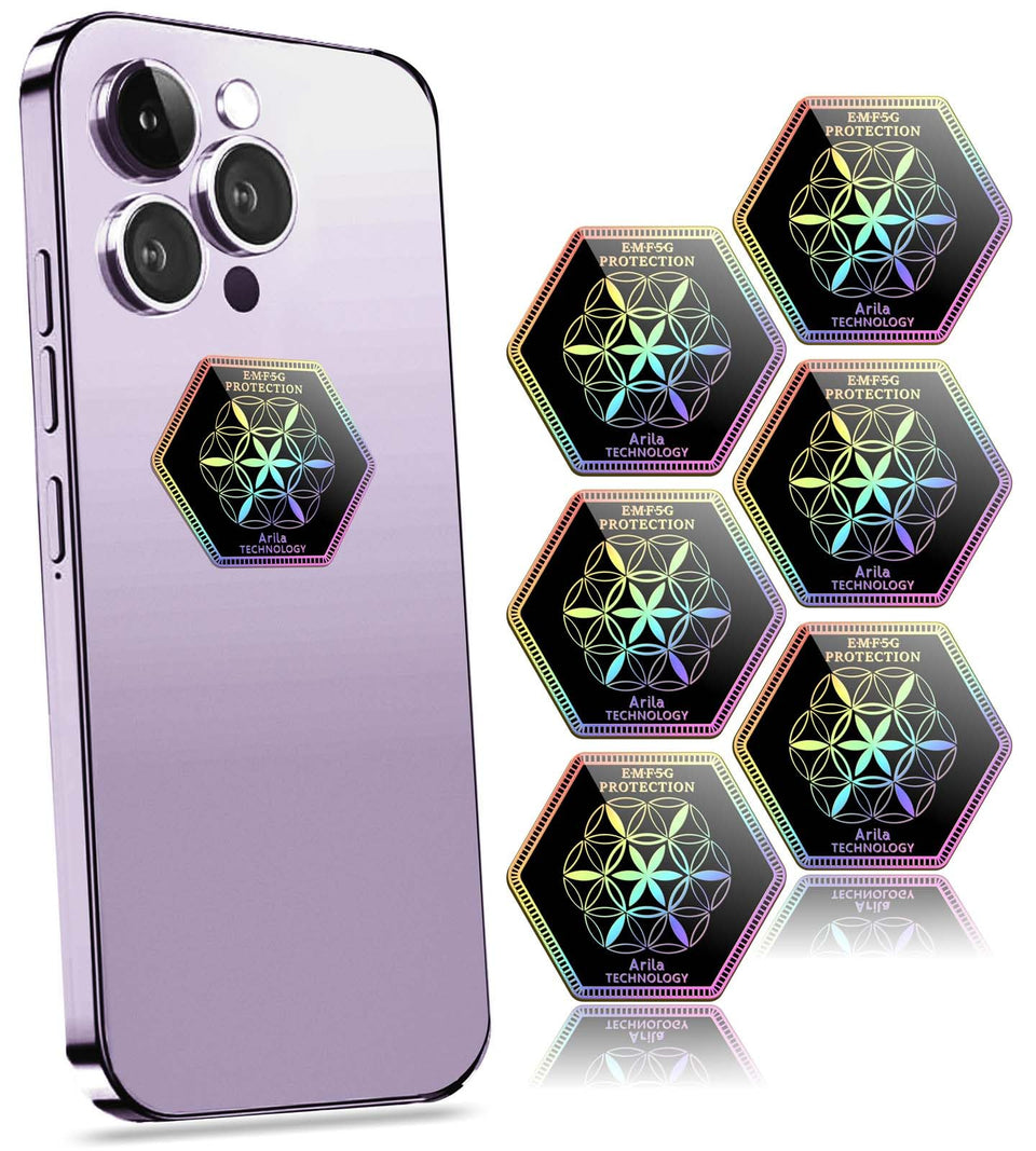 Arila stickers show universal compatibility across phones, tablets, and laptops.