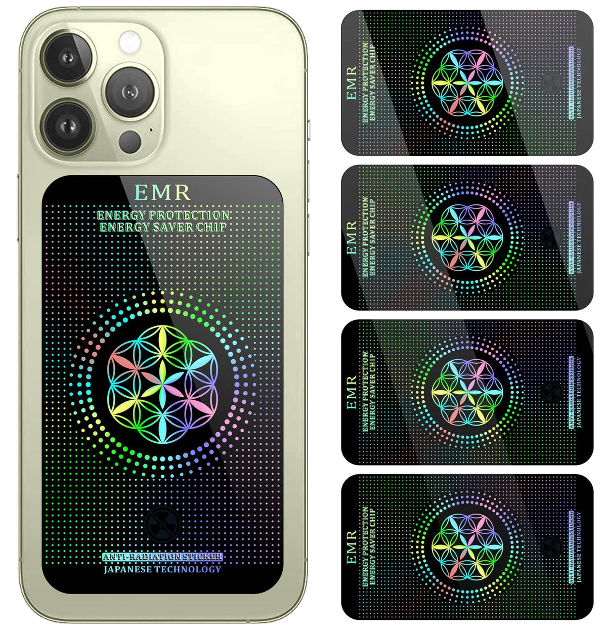 Arila stickers on a phone showing large-area coverage and odorless design.