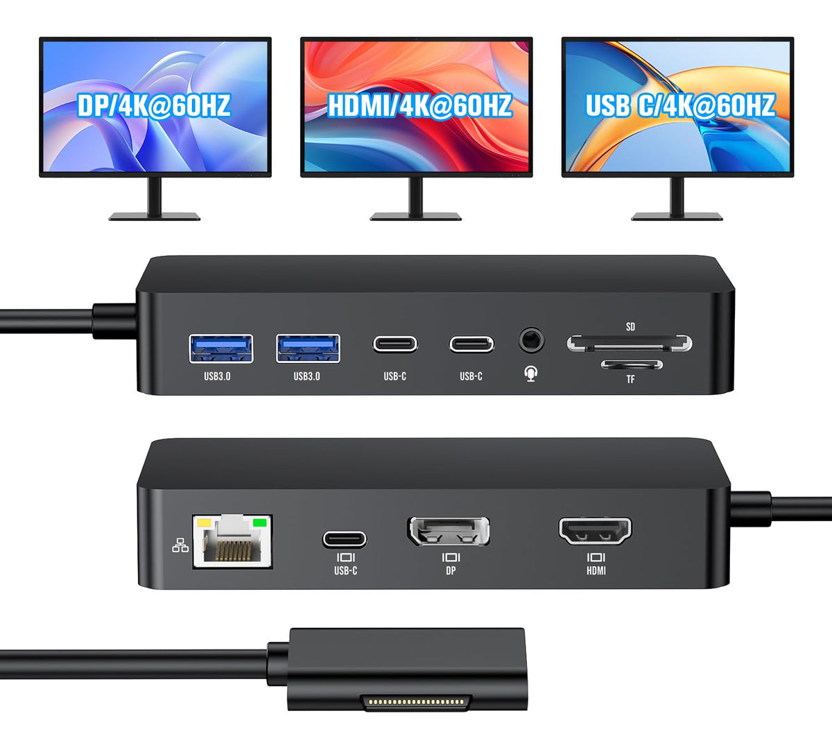 Arkidyn Surface Docking Station front view with 12-in-1 ports for productivity.