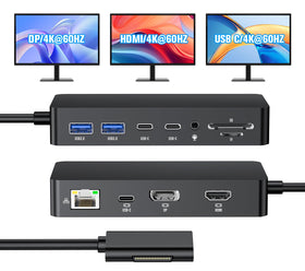 Arkidyn Surface Docking Station front view with 12-in-1 ports for productivity.