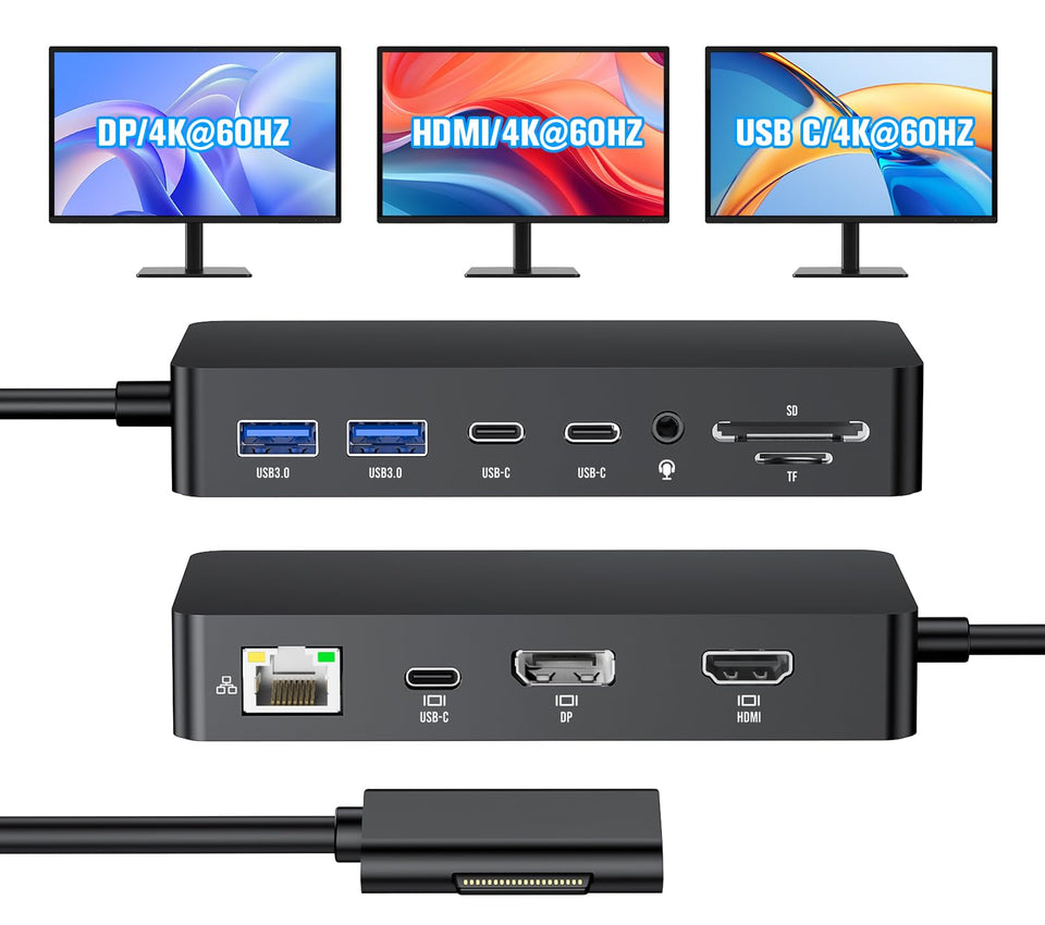 Arkidyn Surface Docking Station front view with 12-in-1 ports for productivity.