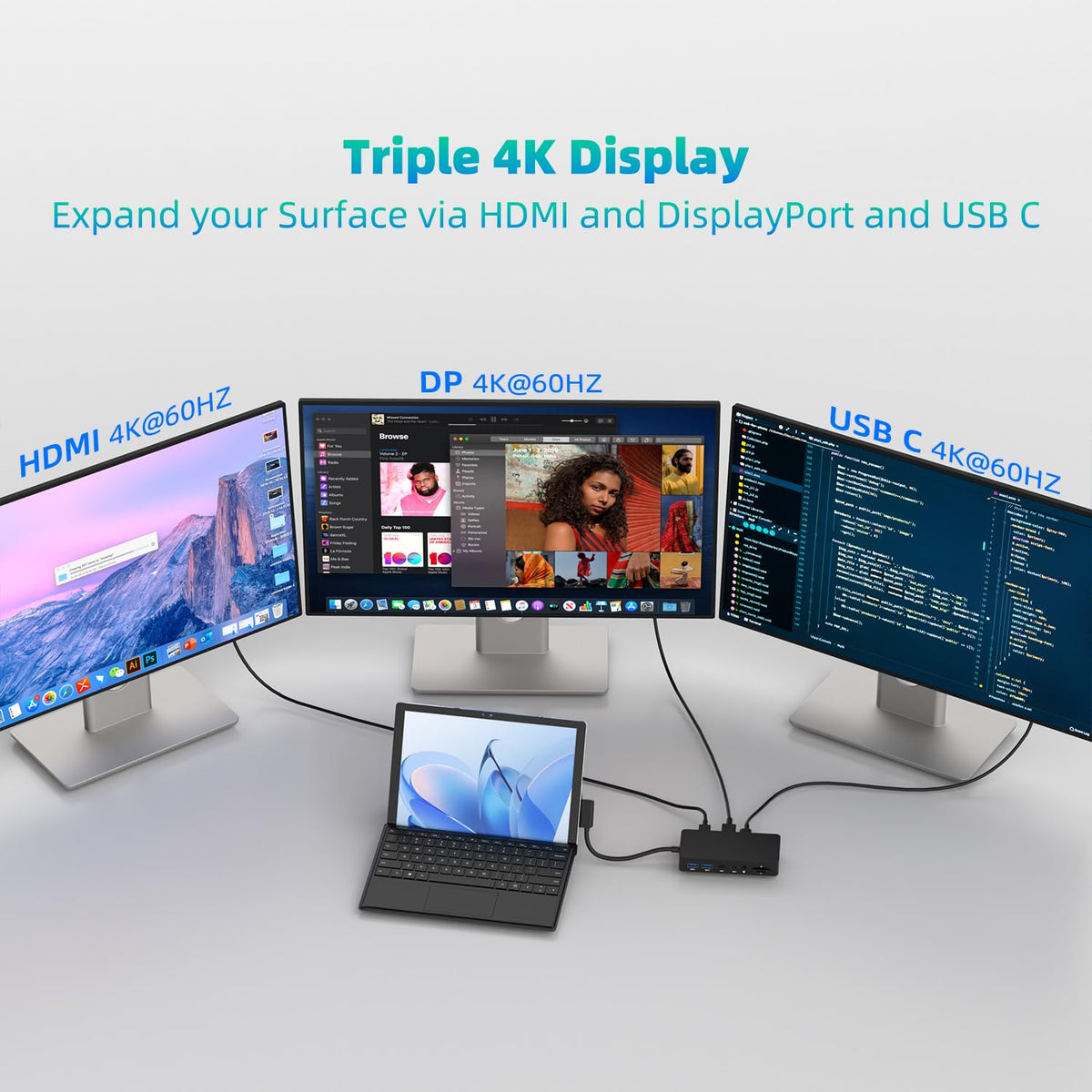 Arkidyn dock back panel shows HDMI, DP, and USB-C outputs for visuals.