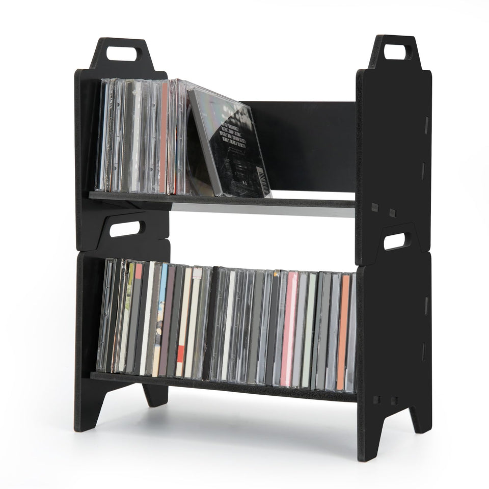 Arkiya 2 Pack CD Holder front view shows compact, stackable design for neat shelves.