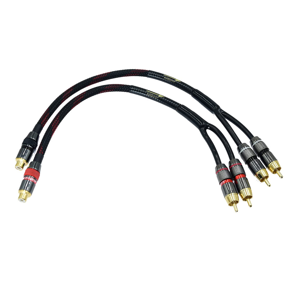 Arklove 1ft shielded RCA splitter delivering clean signal to two amps