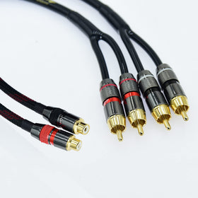 Arklove dual speaker Y adapter wired to a subwoofer setup