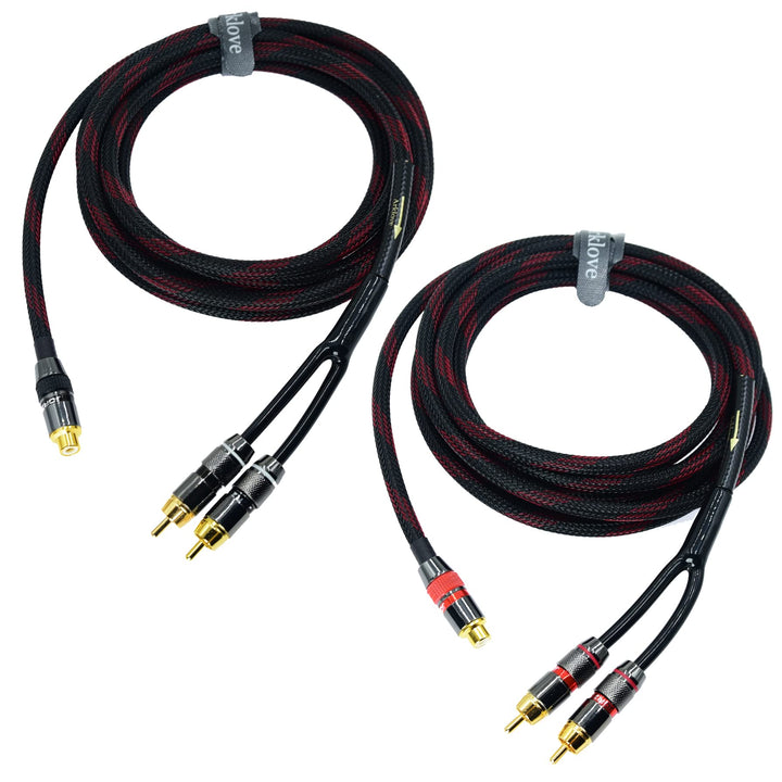 Arklove front view of two-pack RCA splitters showing connectors and packaging benefit quality