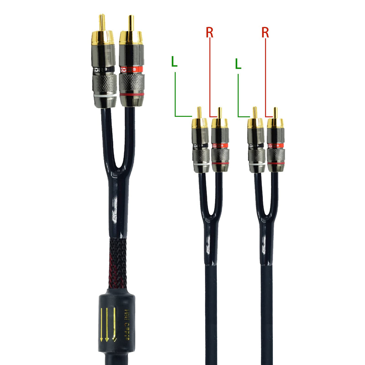 Arklove closeup of 24k gold-plated RCA plug highlighting corrosion resistance and solid contact