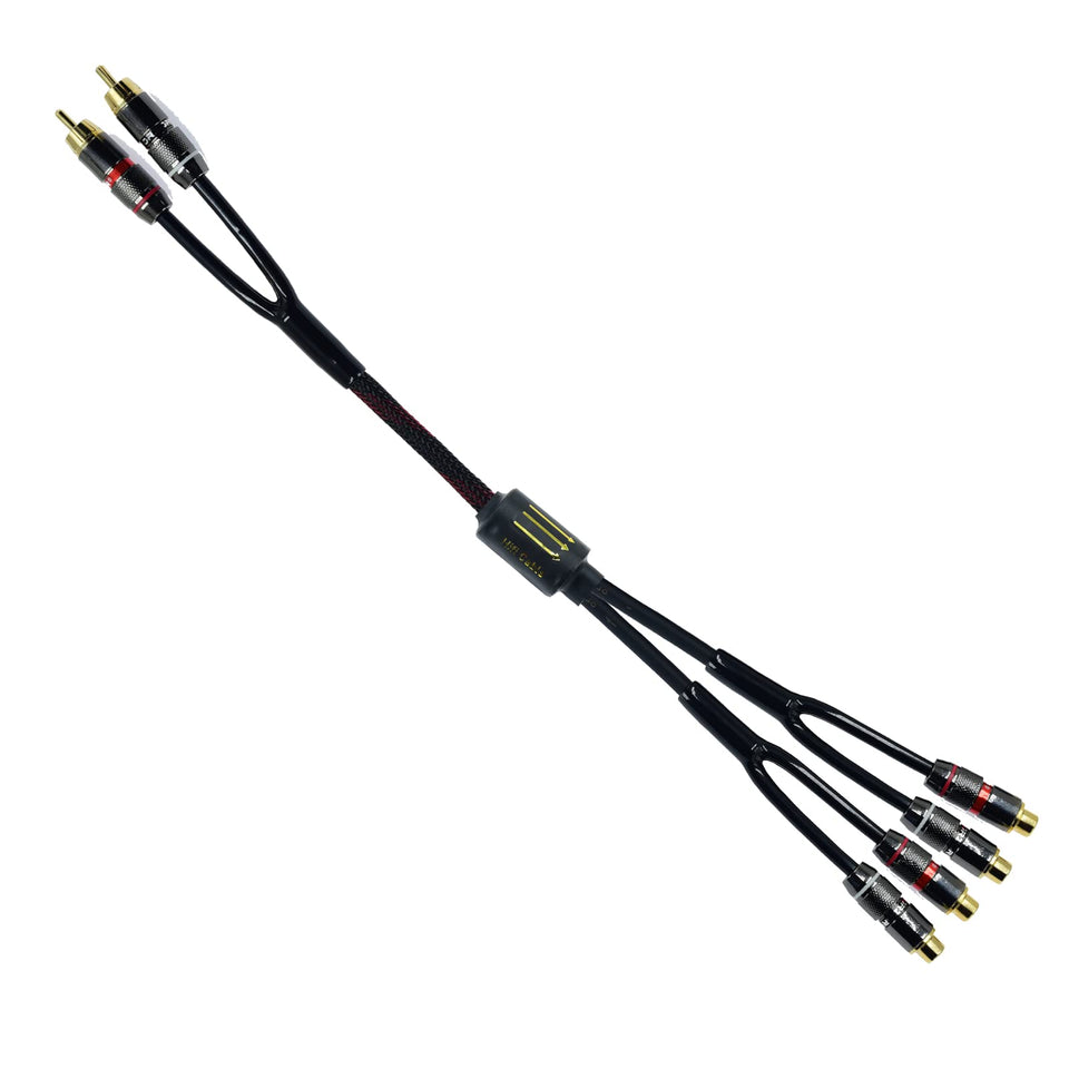 Arklove 1ft shielded RCA splitter with 24K gold-plated plugs for clean audio transmission.