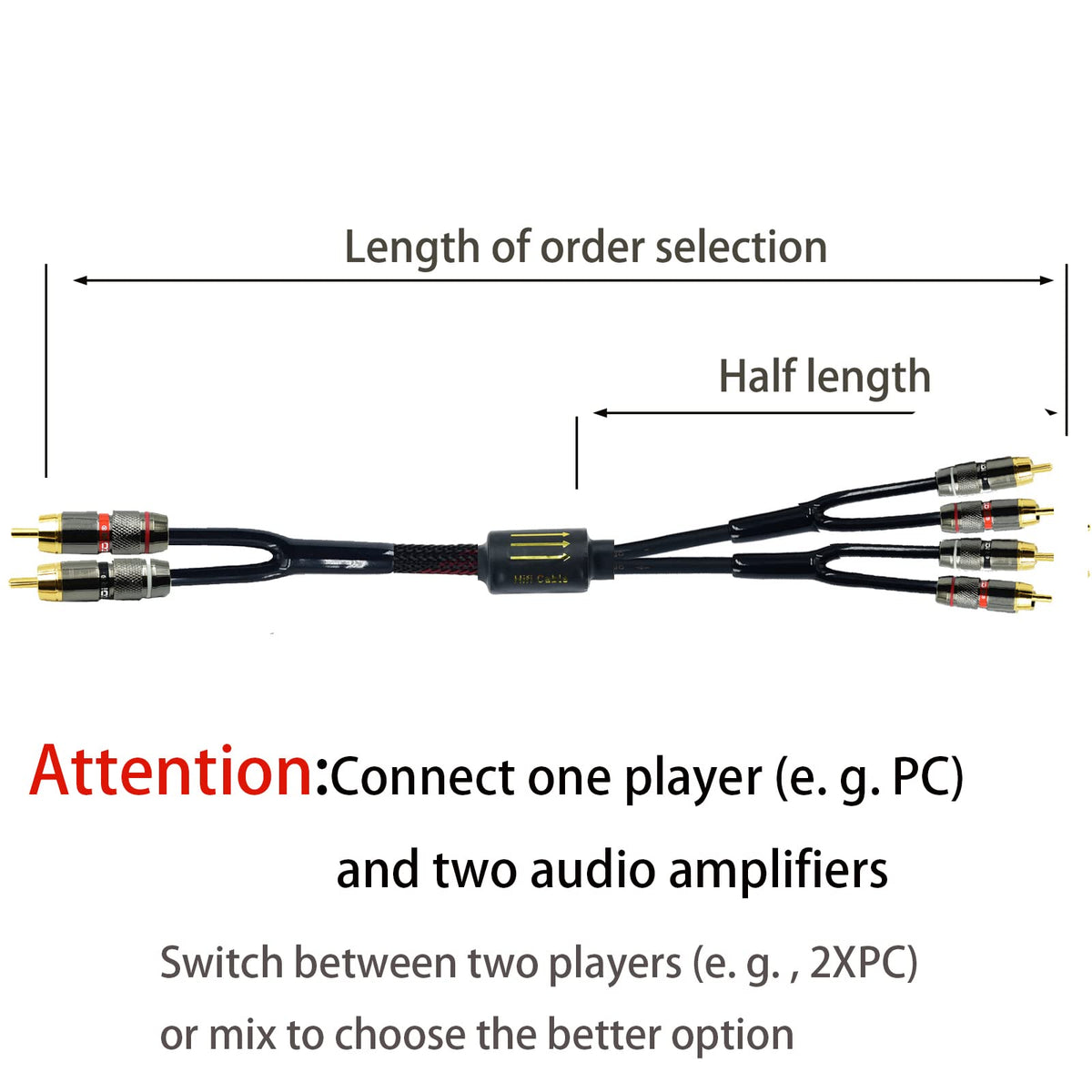 Arklove mid-cable bifurcation detail demonstrating neat routing and balanced signal split