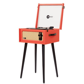 Arkrocket 3-Speed Bluetooth record player front view with portable orange retro styling.