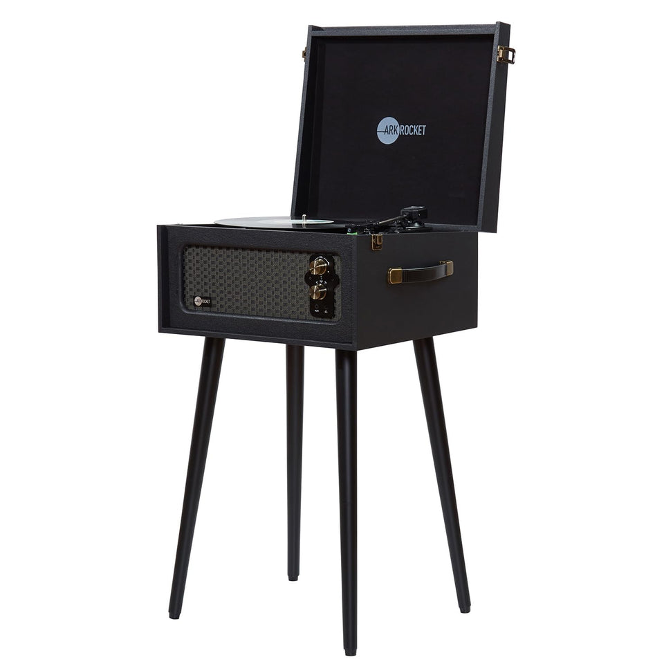 Arkrocket Discovery II front view with retro wood and leather finish for stylish living spaces.
