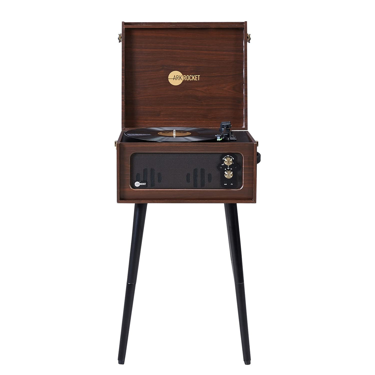 Removable wooden legs for flexible floor-standing or tabletop setup with Arkrocket Discovery II.