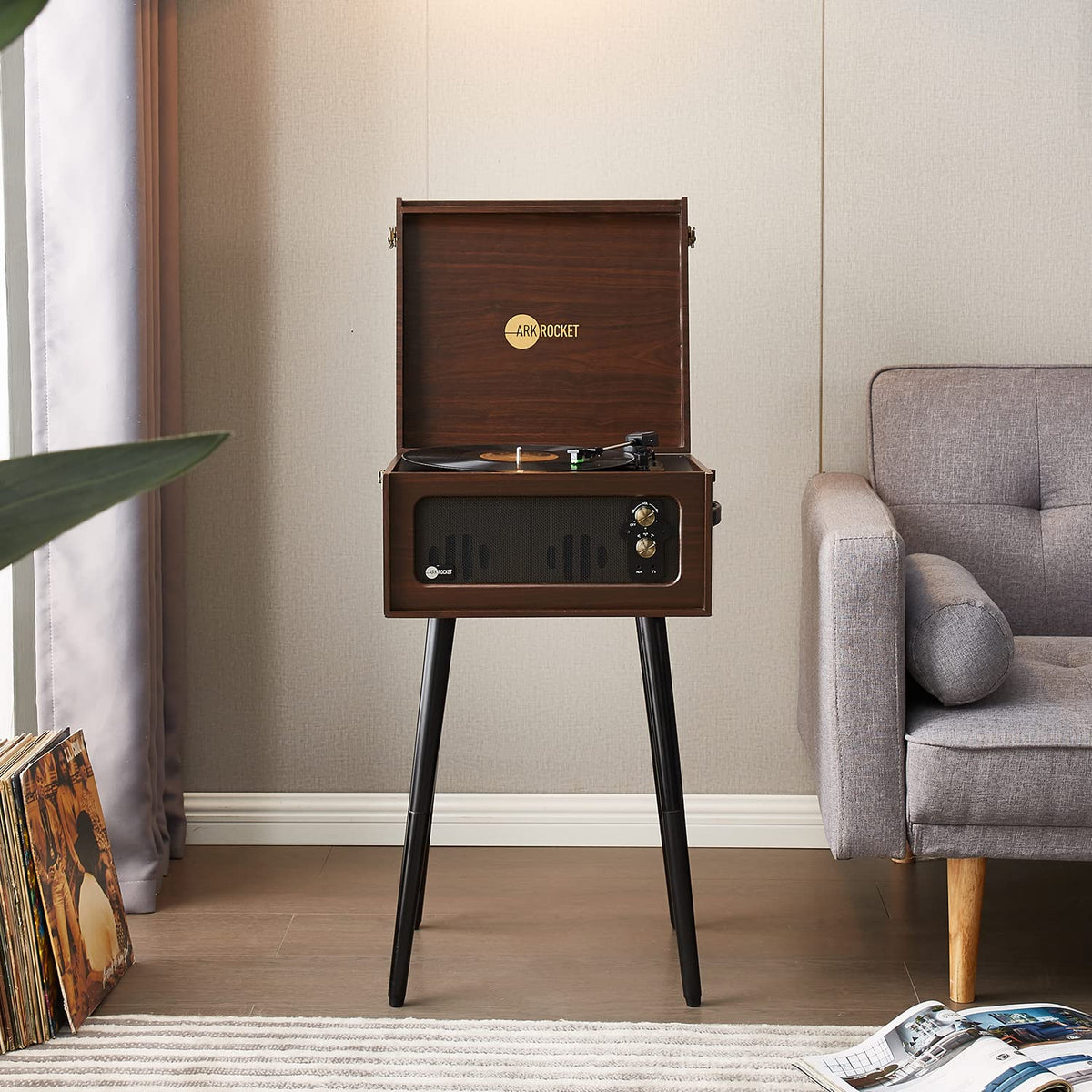 Stylish vinyl lifestyle setup featuring Arkrocket Discovery II in a modern living space.