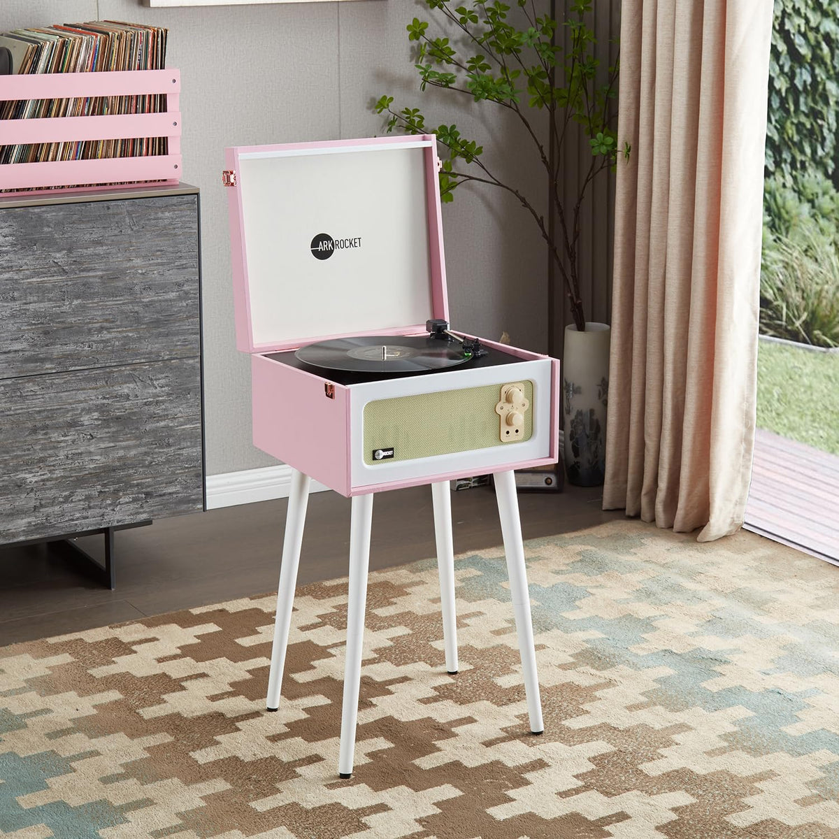 Arkrocket Discovery II wood wrapped body with pink and white finish adds vintage charm