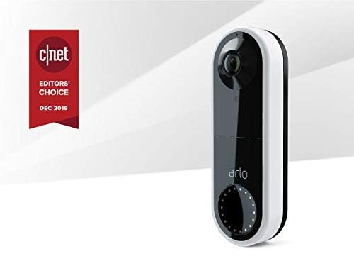 Arlo doorbell side profile mounted on wall, demonstrates slim weatherproof design