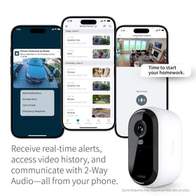 Arlo Essential 2K cam with 2-way audio lets you talk and listen.