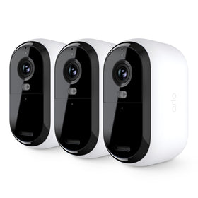 Arlo Essential 3-pack outdoor cameras front view for complete home monitoring.