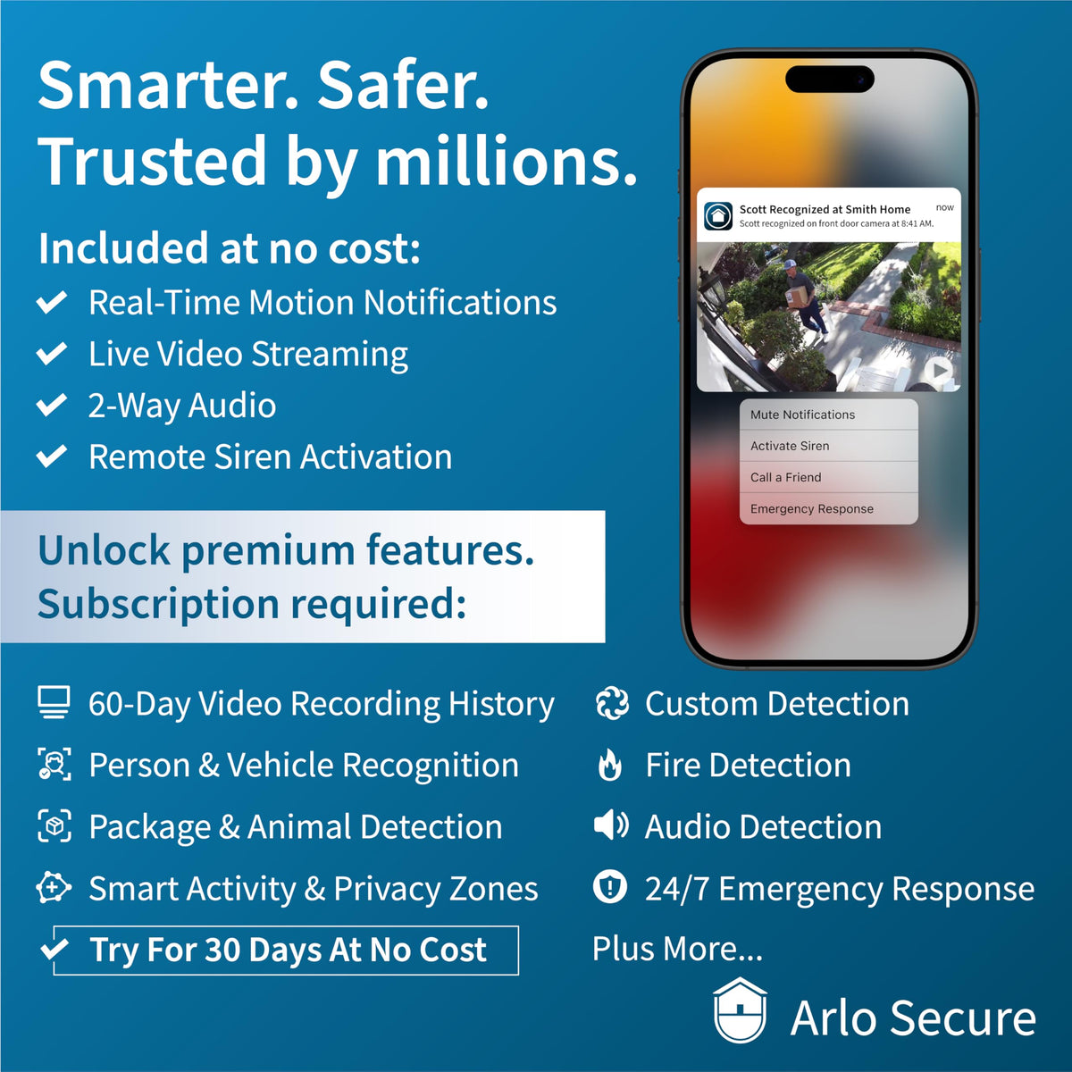 Arlo Essential animated preview shows real-time camera activity highlights.