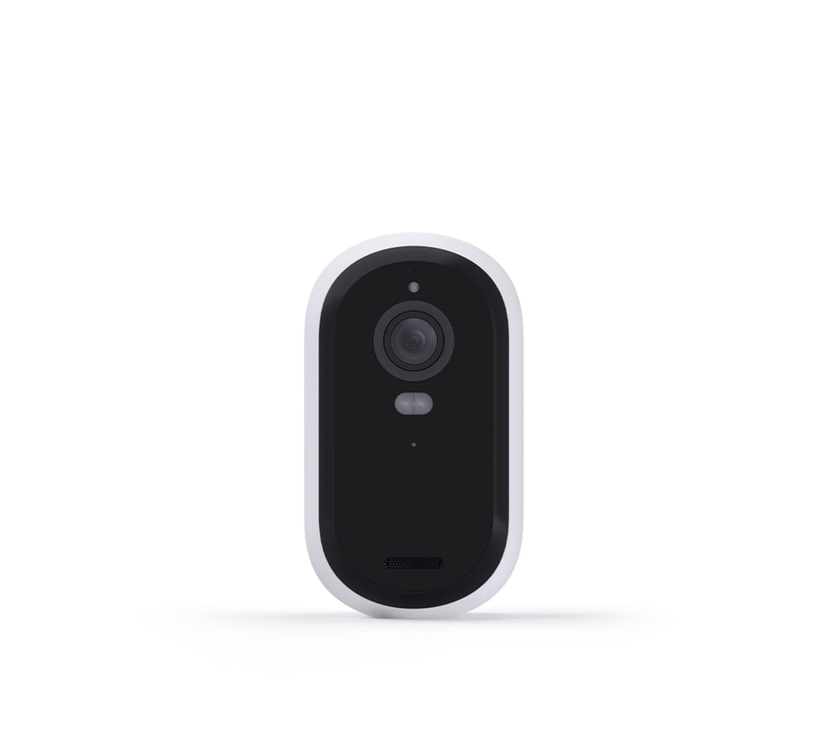 Arlo Essential branded front view showing camera lens and clean design for easy placement