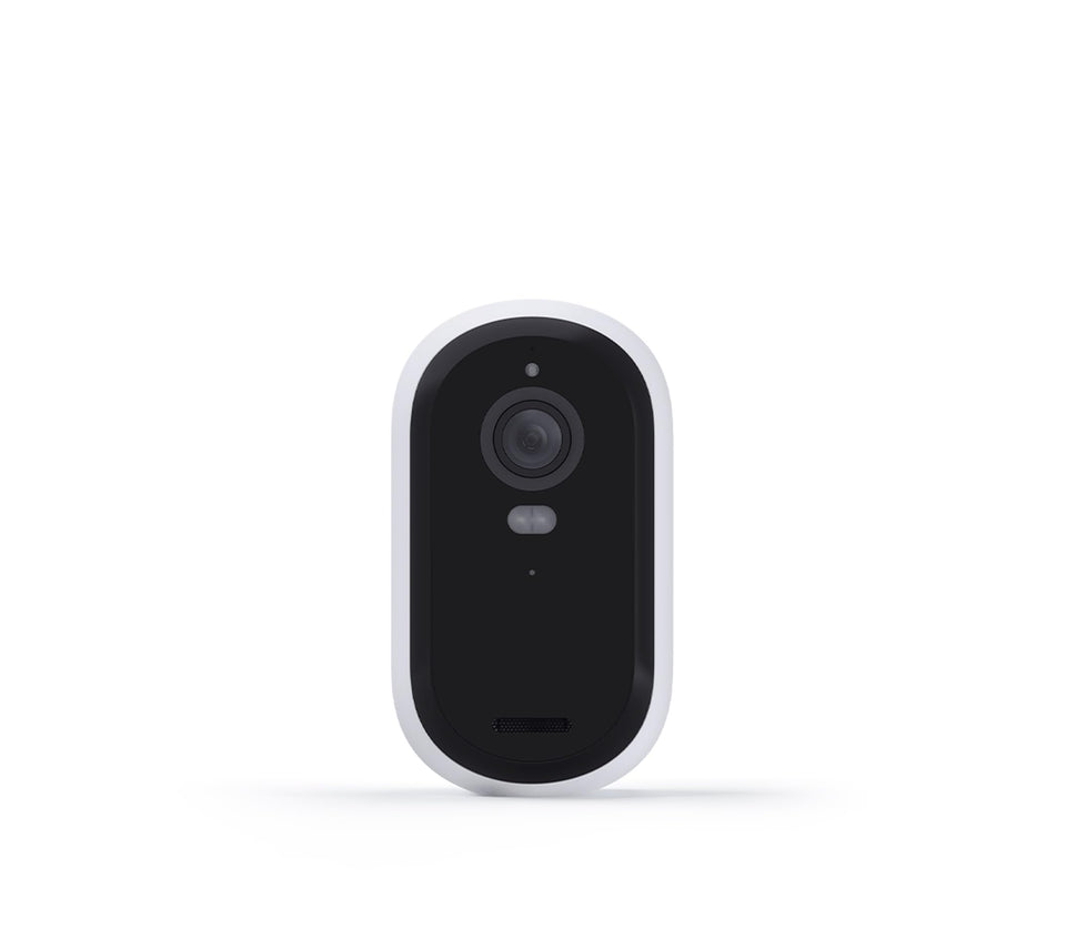 Arlo Essential branded front view showing camera lens and clean design for easy placement