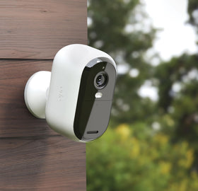 Arlo Essential spotlight close-up highlighting built-in light for color night visibility
