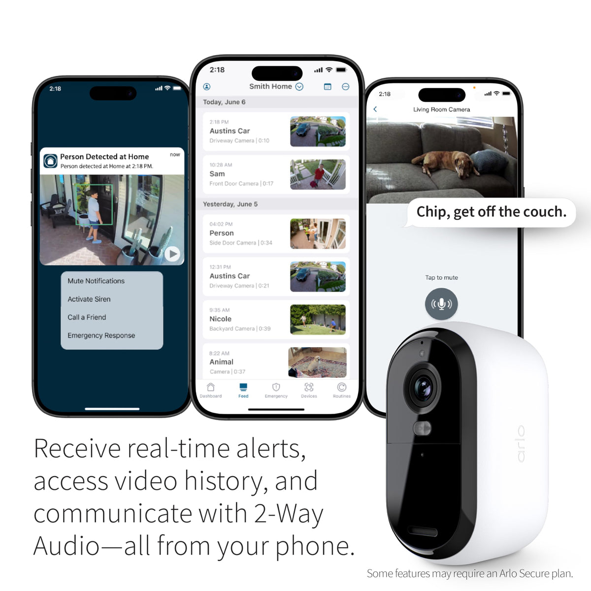 Arlo Essential person recognition alert image illustrates trusted intruder-free monitoring.