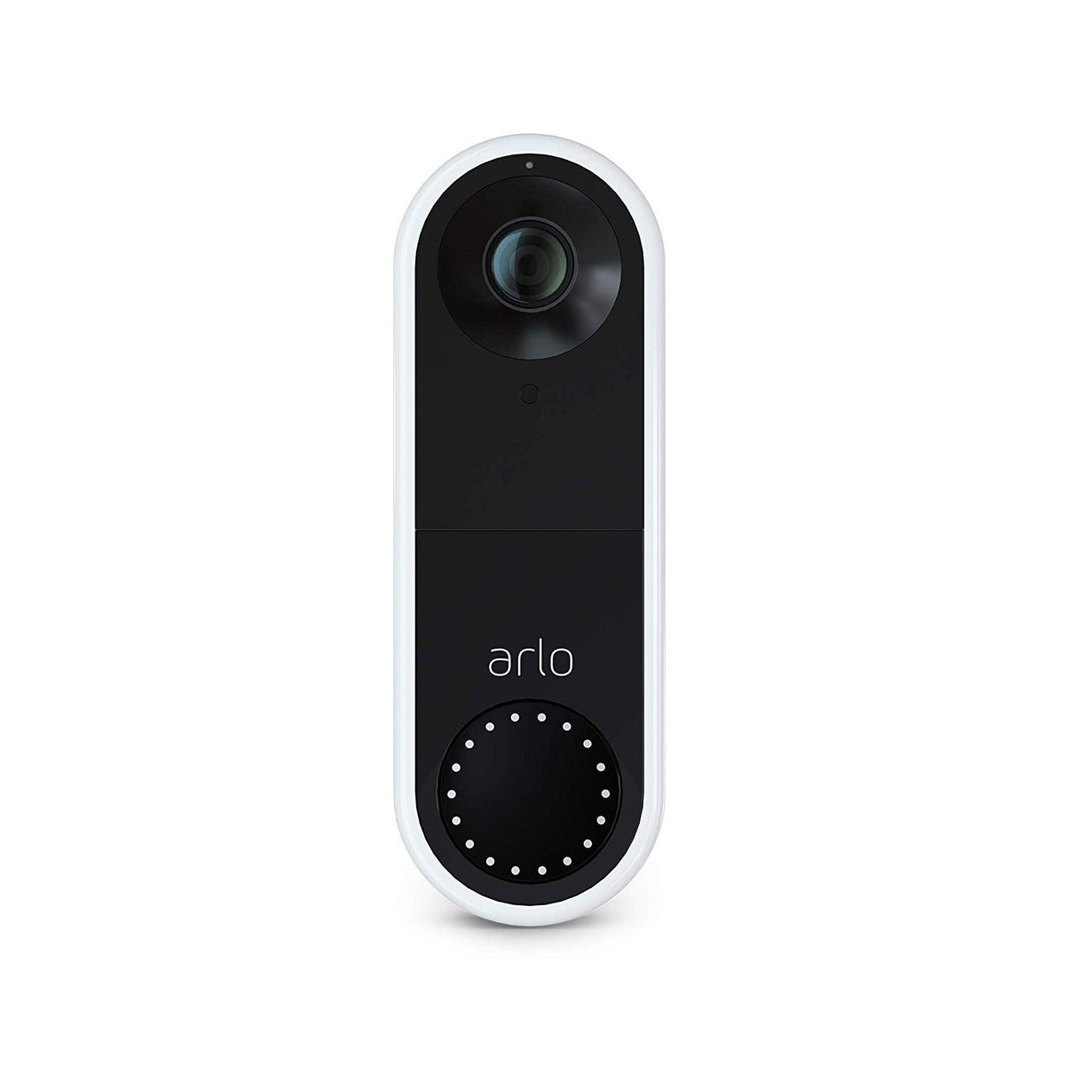Arlo doorbell front view showing wide-angle camera and clear visitor visibility