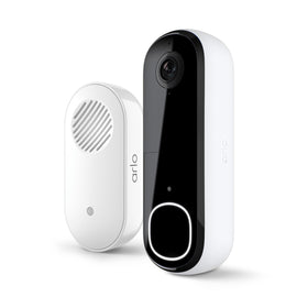 Arlo front-facing doorbell showing camera and button, clear identification benefit