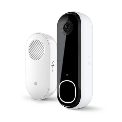 Arlo front-facing doorbell showing camera and button, clear identification benefit