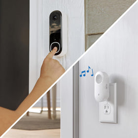 Arlo mounted on porch with package visible, helps monitor deliveries