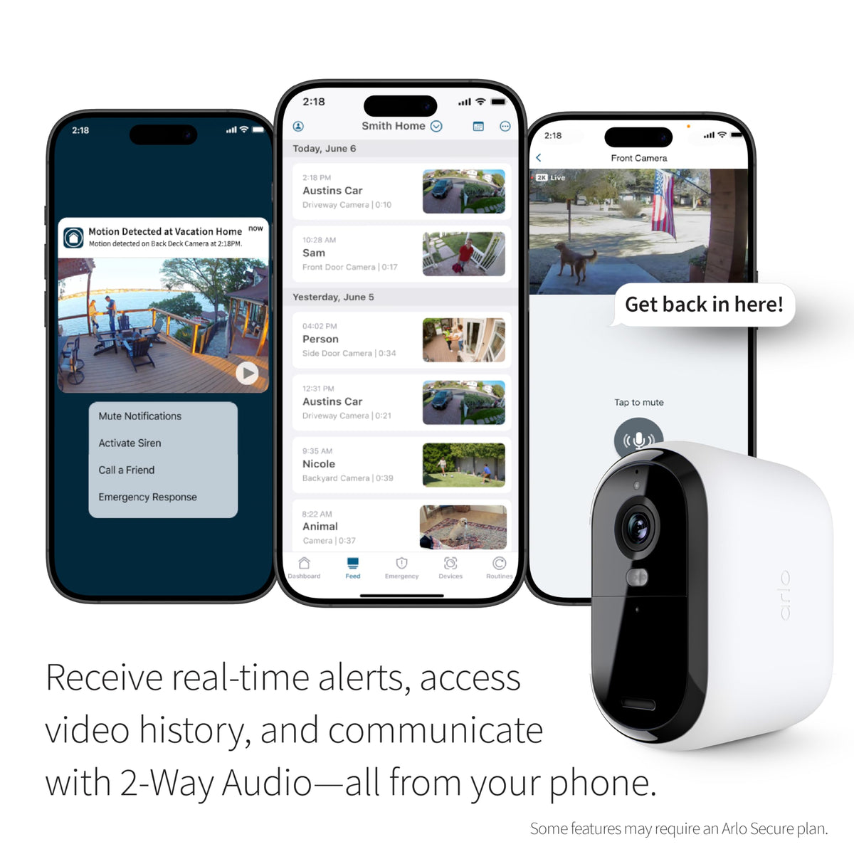 Arlo mounted outdoors on siding showing weather resistance and wide coverage