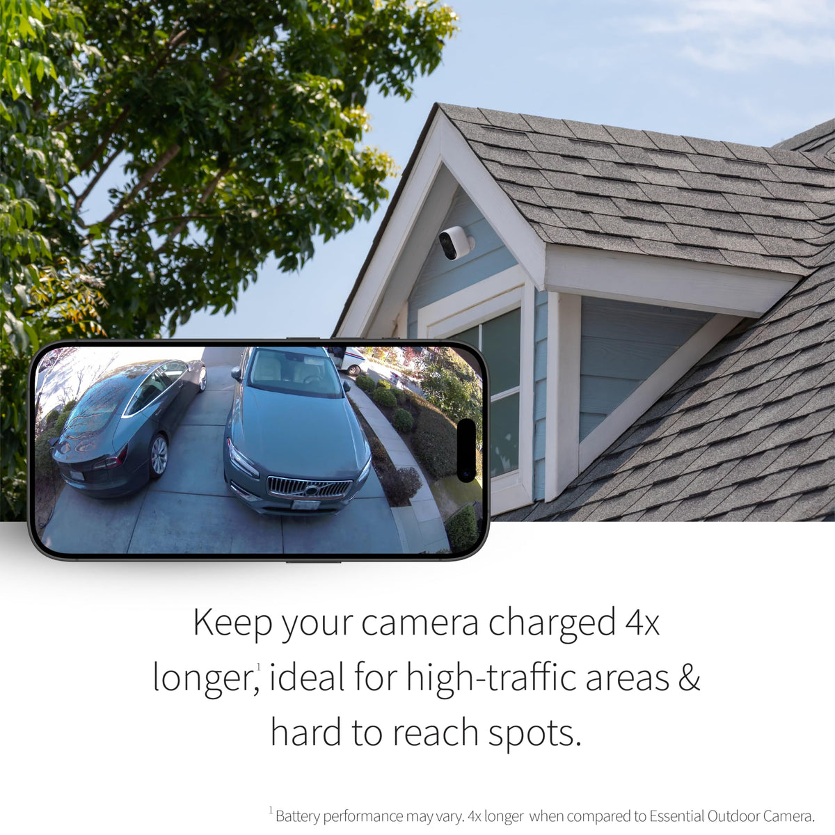 Arlo camera in use with smartphone demonstrating two-way audio and live view