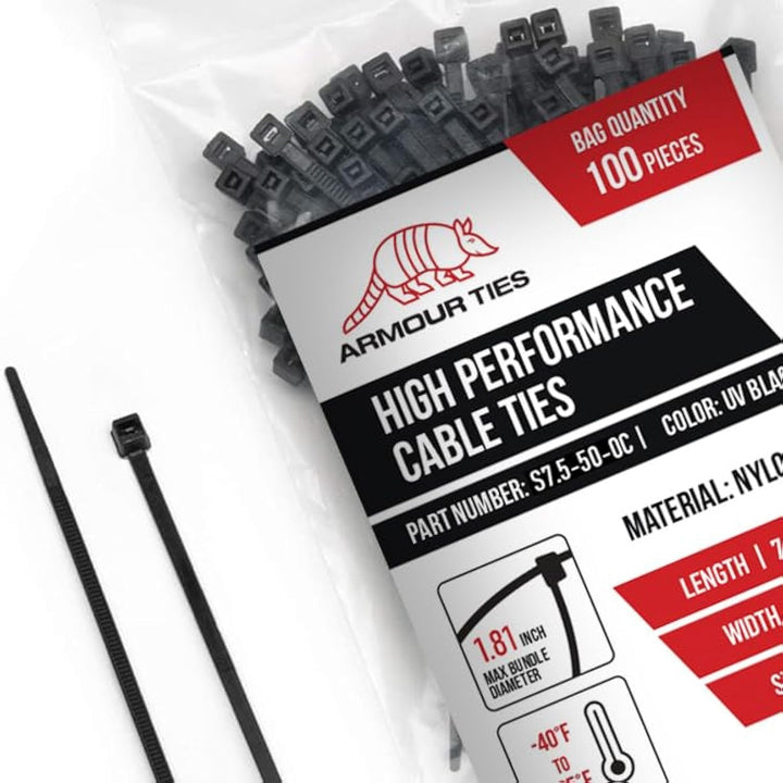 Armour Ties front packaging showing 1000-pack and durable benefits